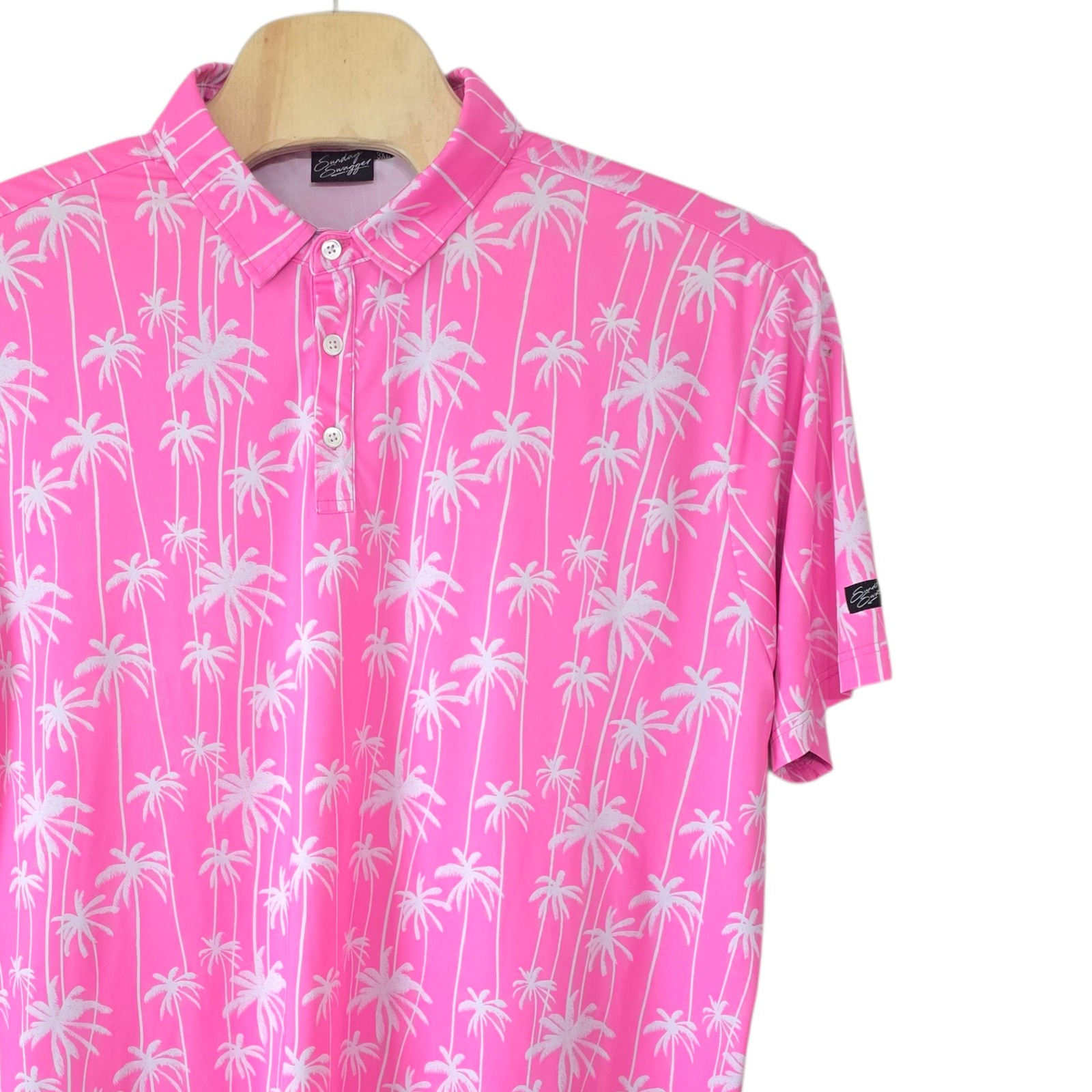 Sunday Swagger Mens 3xl Pink Palm Tree Golf Polo Shirt Short Sleeve Stretch